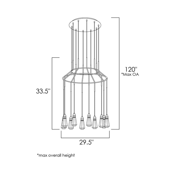 10 Carat LED Round Chandelier - line drawing.