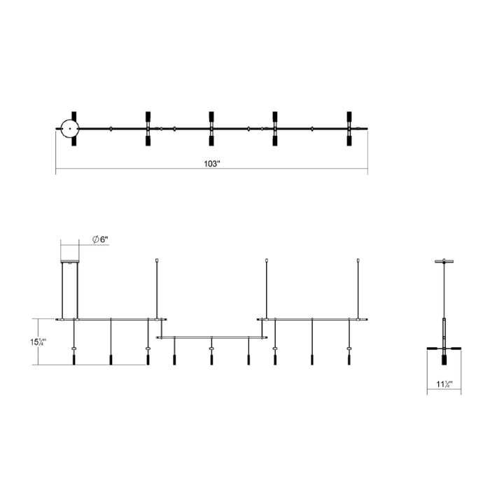 Suspenders®Offset Linear LED Pendant Light - line drawing.
