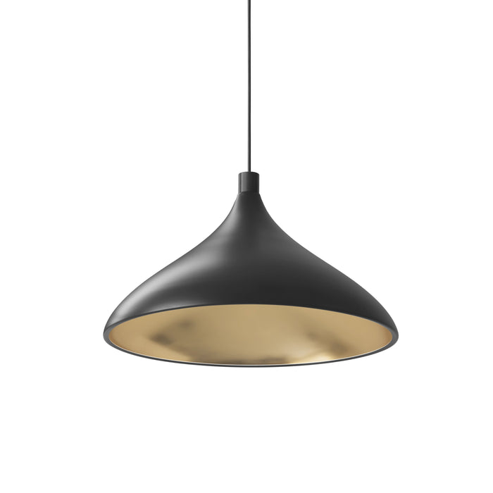 Swell LED Pendant Light in Black/Brass/XL Wide.