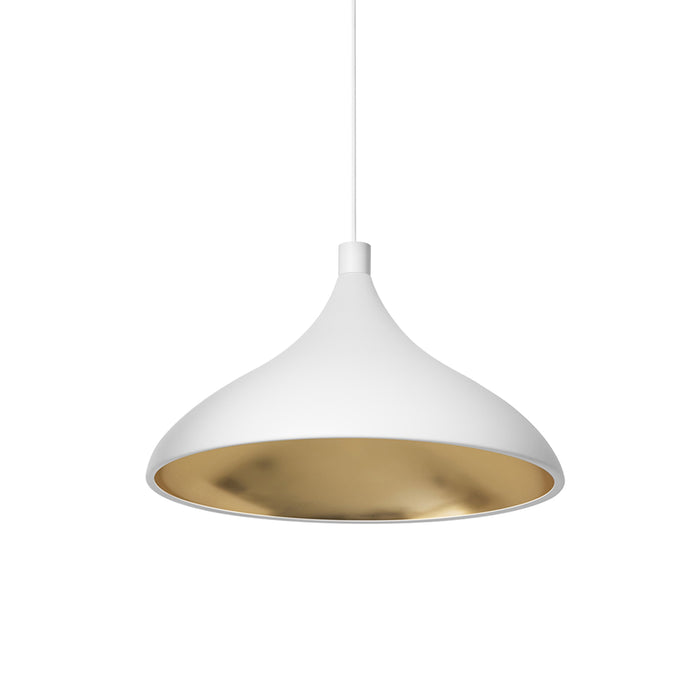 Swell LED Pendant Light in White/Brass/XL Wide.