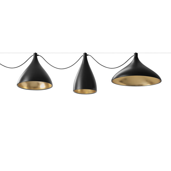 Swell LED String Mixed Pendant Light in Black/Brass.