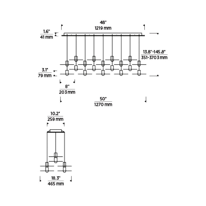 Eaves LED Chandelier - line drawing.