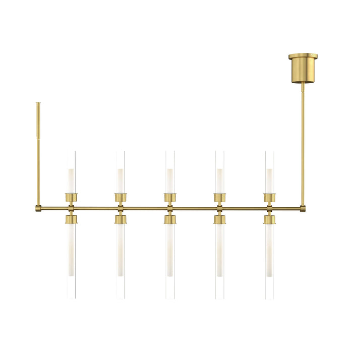 Linger LED Linear Suspension Light in Natural Brass.