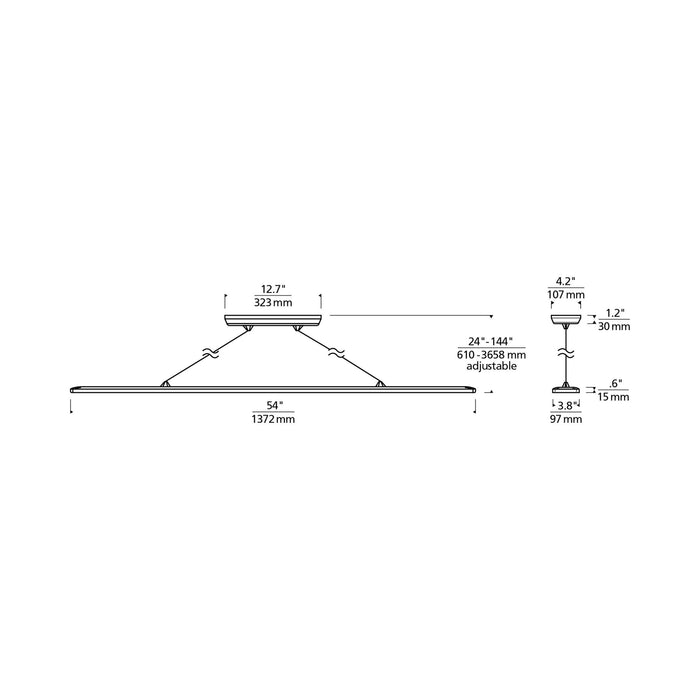 Parallax LED Linear Suspension Light - line drawing.