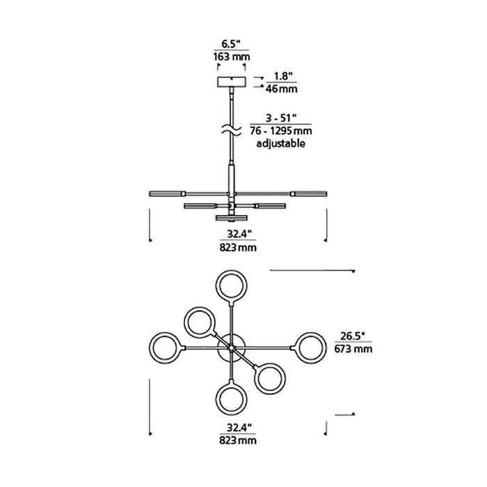 Spectica LED Chandelier - line drawing.