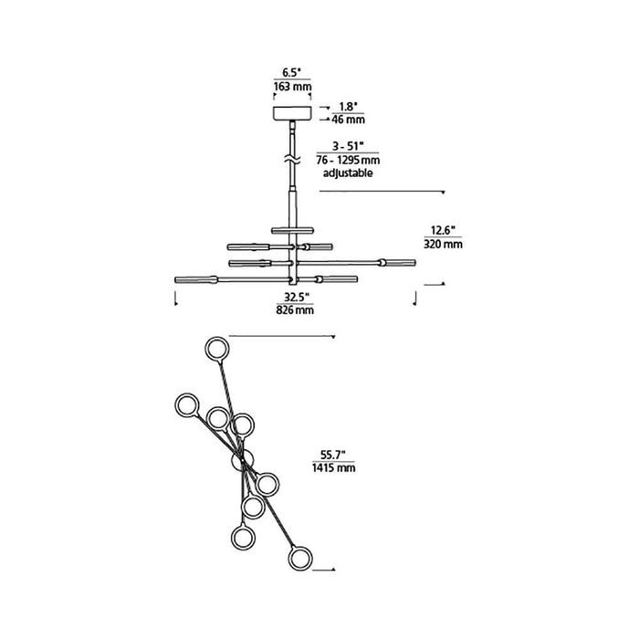 Spectica LED Chandelier - line drawing.