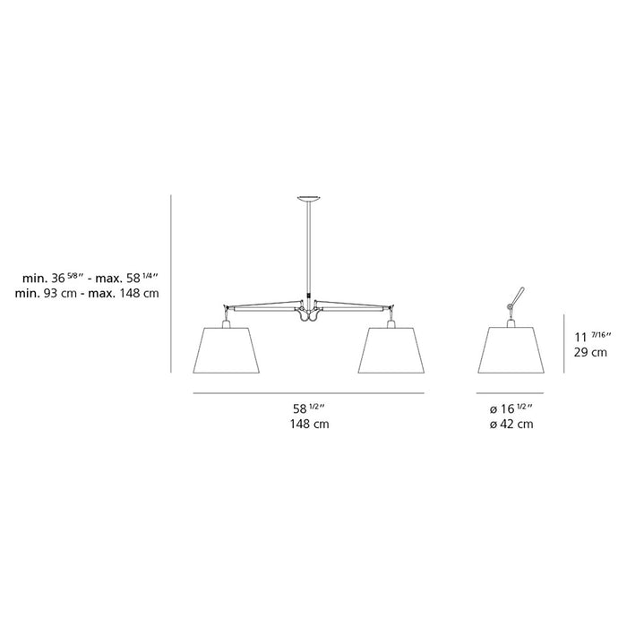 Tolomeo Double Shade Suspension Light - line drawing.