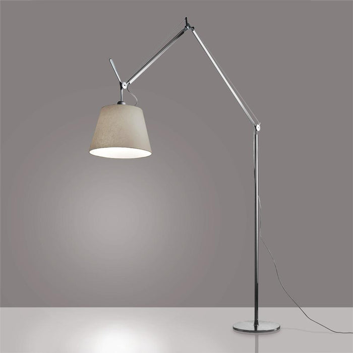 Tolomeo Mega Floor Lamp in Aluminum/Parchment/E26/A19 (17-Inch Shade).