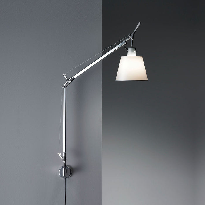 Tolomeo Wall Light with Shade in Parchment/Aluminum/J Bracket.