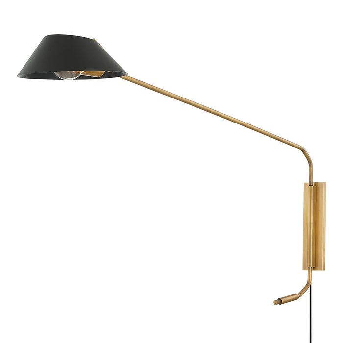 Sacramento Plug-In Wall Light in Patina Brass/Soft Black.