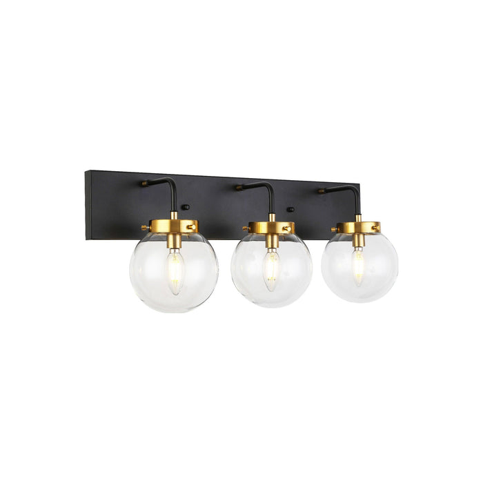 VL1718 LED Vanity Wall Light in Aged Brass/Black/Clear Glass (3-Light).
