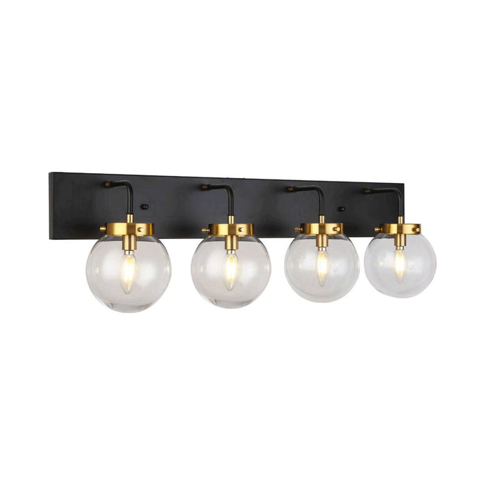 VL1718 LED Vanity Wall Light in Aged Brass/Black/Clear Glass (4-Light).