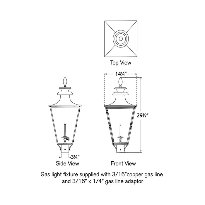 Albermarle Outdoor Gas Post Light - line drawing.