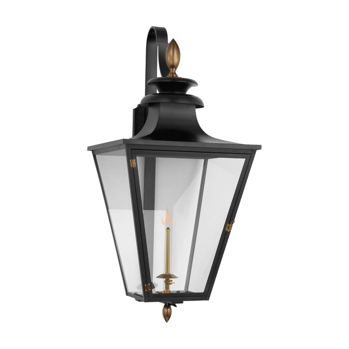 Albermarle Outdoor Gas Wall Light in Matte Black and Brass (Large).