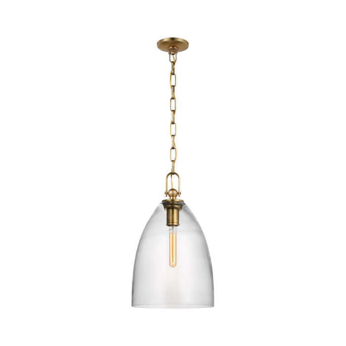 Andros LED Pendant Light in Antique-Burnished Brass/Clear Glass (Large).