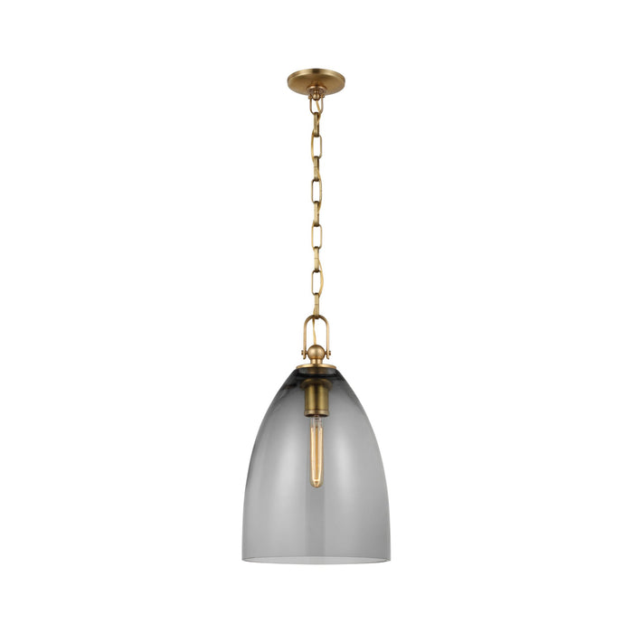 Andros LED Pendant Light in Antique-Burnished Brass/Smoked Glass (Large).