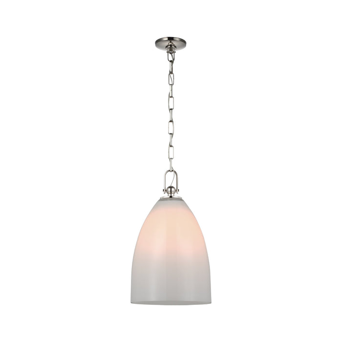 Andros LED Pendant Light in Polished Nickel/White Glass (Large).