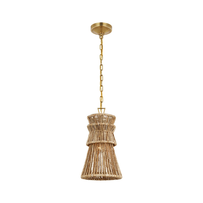 Antigua LED Pendant Light in Antique-Burnished Brass and Natural Abaca (Small).