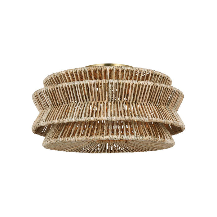 Antigua LED Semi Flush Ceiling Light in Antique-Burnished Brass and Natural Abaca (X-Large).