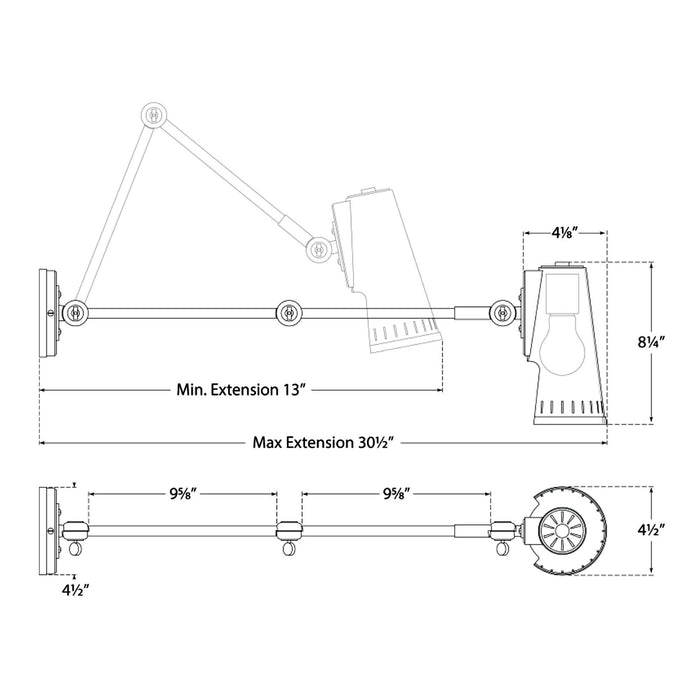 Antonio Adjustable Wall Light - line drawing.