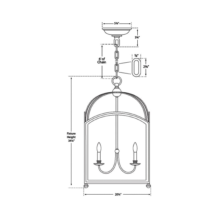 Arch Top Pendant Light - line drawing.