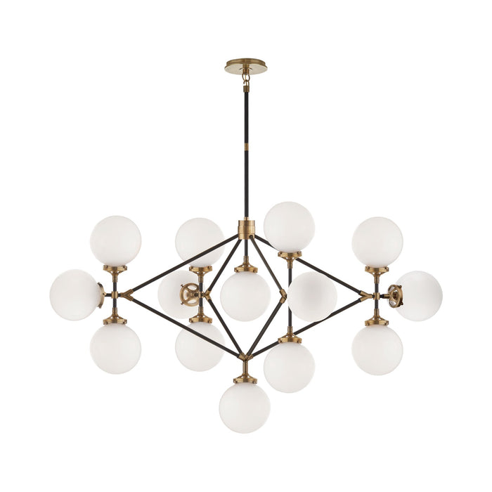 Bistro Chandelier in Hand-Rubbed Antique Brass and Black.