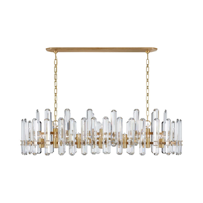 Bonnington Linear Chandelier in Hand-Rubbed Antique Brass/Crystal.