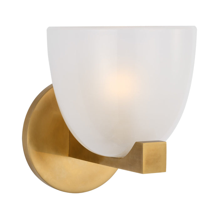 Carola LED Bath Wall Light in Hand-Rubbed Antique Brass/Frosted Glass.