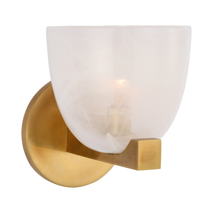 Carola LED Bath Wall Light in Hand-Rubbed Antique Brass/White Strie Glass.
