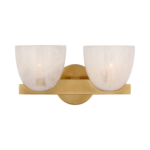 Carola LED Vanity Wall Light in Hand-Rubbed Antique Brass/White Strie Glass (2-Light).