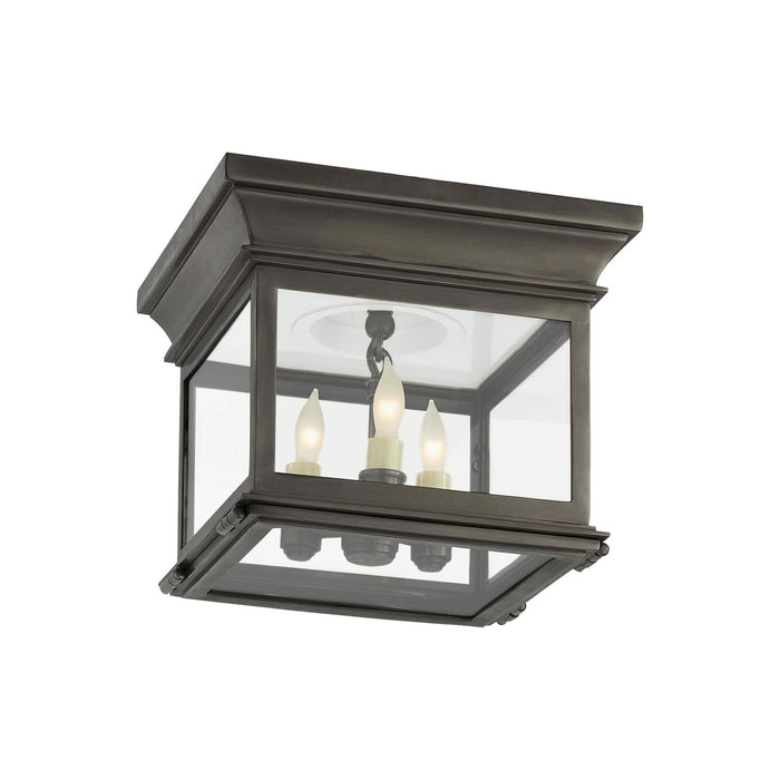 Club Square Flush Mount Ceiling Light in Bronze/Clear Glass (Small).