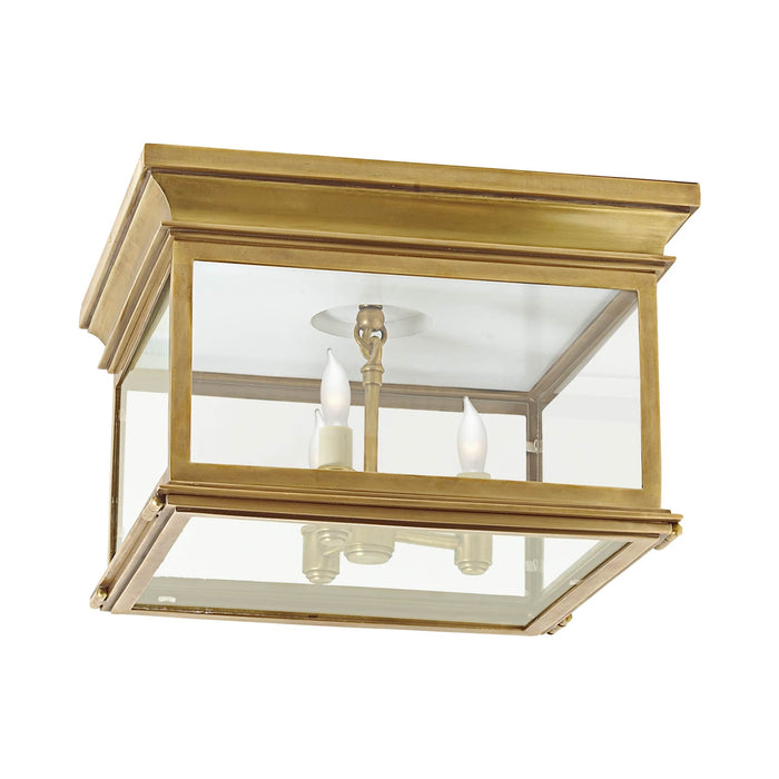 Club Square Flush Mount Ceiling Light in Antique-Burnished Brass/Clear Glass (Large).