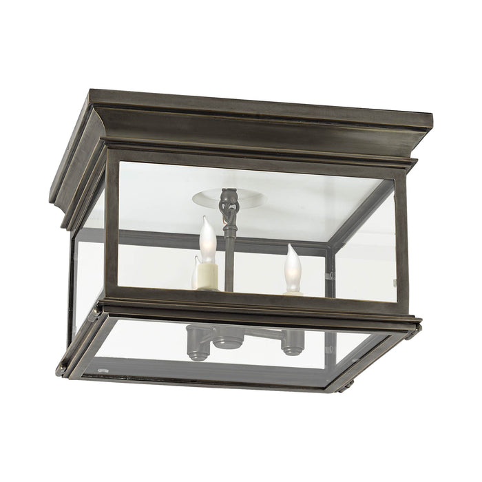 Club Square Flush Mount Ceiling Light in Bronze/Clear Glass (Large).