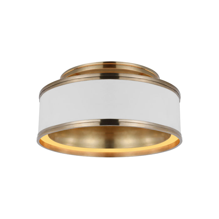 Connery LED Flush Mount Ceiling Light in Matte White and Antique-Burnished Brass (14-Inch).