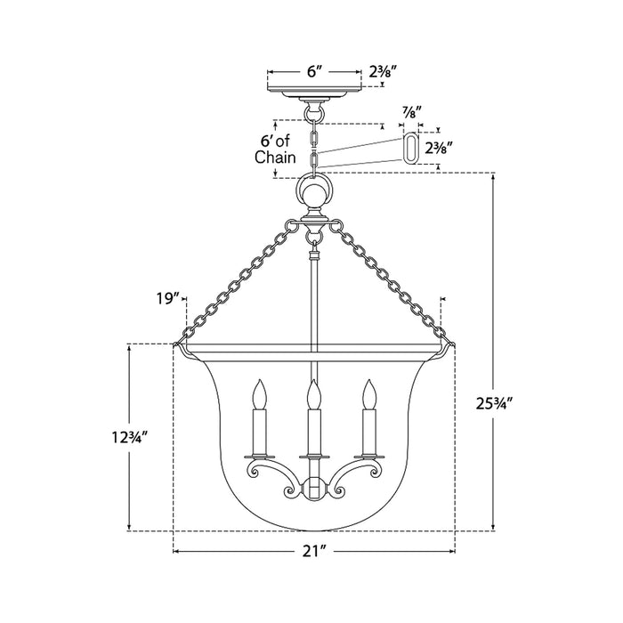 Country Bell Jar Pendant Light - line drawing.