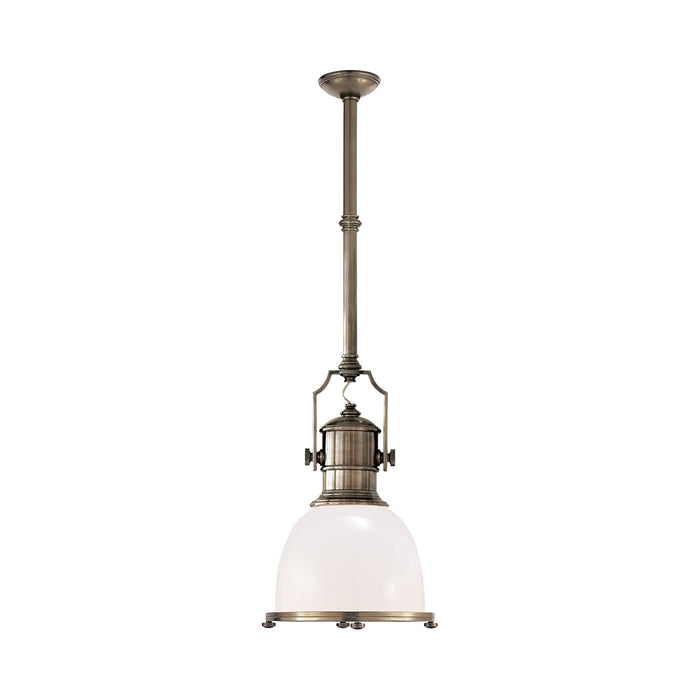 Country Industrial Pendant Light in Antique Nickel/White Glass (Small).