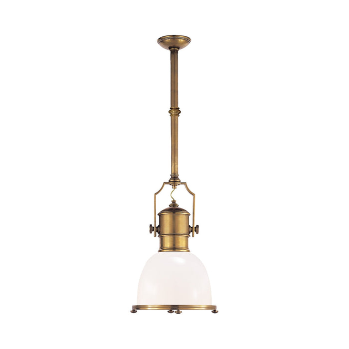 Country Industrial Pendant Light in Antique-Burnished Brass/White Glass (Small).