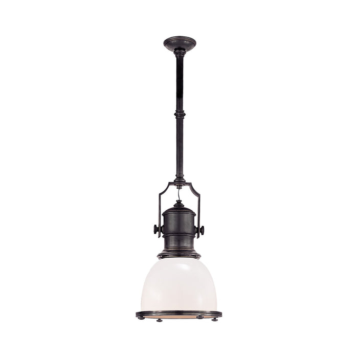 Country Industrial Pendant Light in Bronze/White Glass (Small).