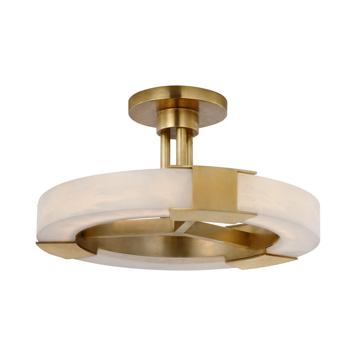 Covet Ring LED Semi Flush Mount Ceiling Light in Antique-Burnished Brass and Alabaster.