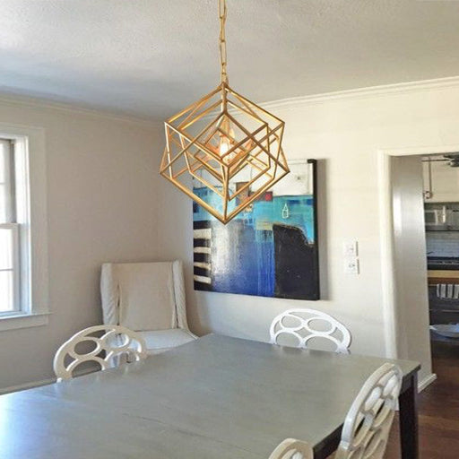 Cubist Chandelier in dining room.