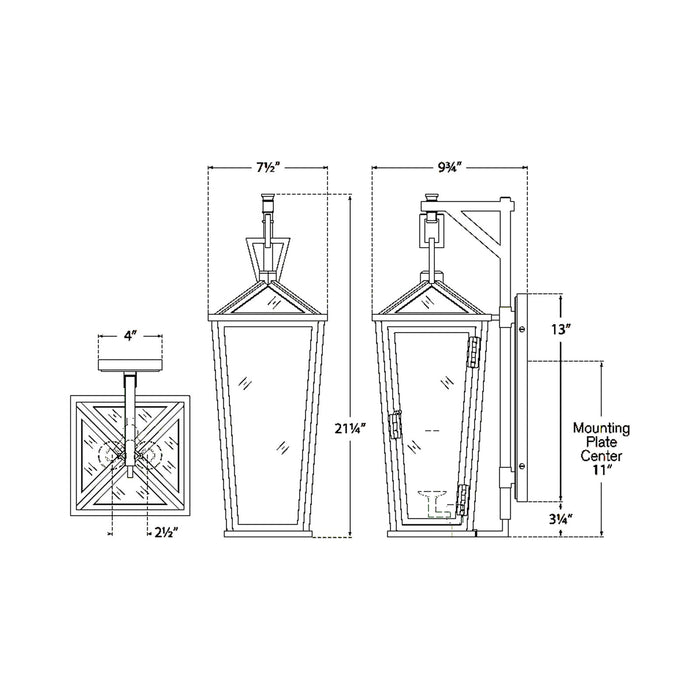 Darlana Bracketed Outdoor Wall Light - line drawing.