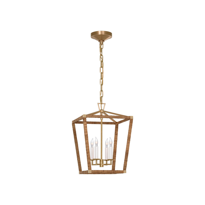 Darlana Rattan Wrapped LED Pendant Light in Antique-Burnished Brass and Natural Rattan (Small).