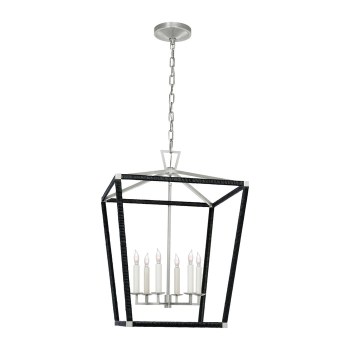 Darlana Rattan Wrapped LED Pendant Light in Polished Nickel and Black Rattan (Large).