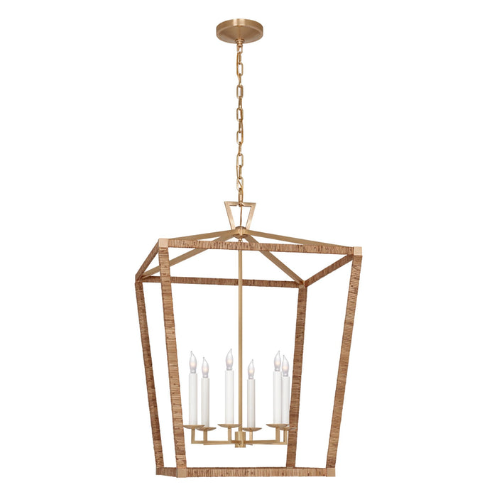 Darlana Rattan Wrapped LED Pendant Light in Antique-Burnished Brass and Natural Rattan (X-Large).