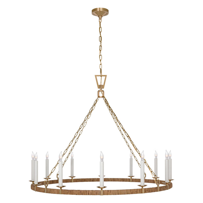 Darlana Rattan Wrapped Ringed LED  Chandelier in Antique-Burnished Brass and Natural Rattan (X-Large).