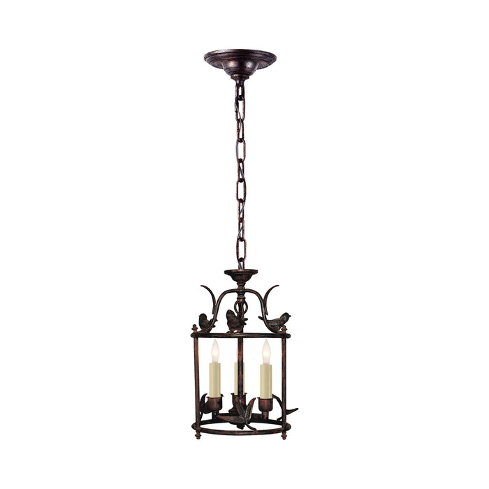 Diego Classical Perching Bird Pendant Light in Hand Painted Rust Finish (Small).