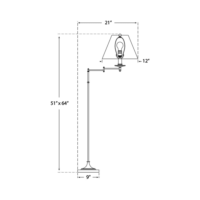 Dorchester Swing Arm Floor Lamp - line drawing.