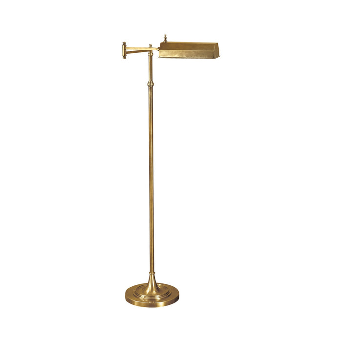 Dorchester Swing Arm Pharmacy Floor Lamp in Antique-Burnished Brass.