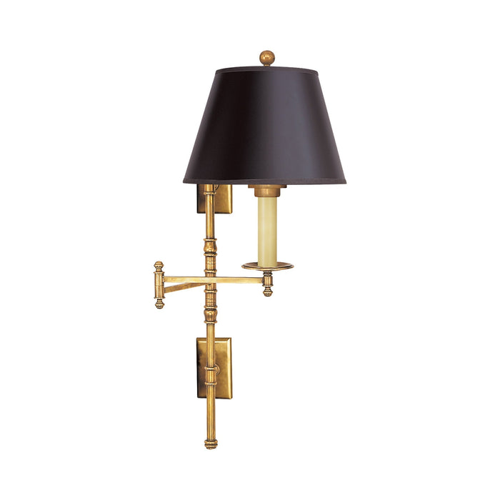 Dorchester Swing Arm Wall Light in Antique-Burnished Brass/Black Shade (Double Backplates).