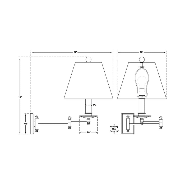 Dorchester Swing Arm Wall Light - line drawing.